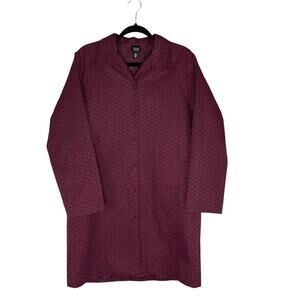 Eileen Fisher Size M Jacket Knee Length Button Up Burgundy